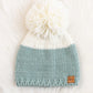 Mint and Ivory Block Knit Hat
