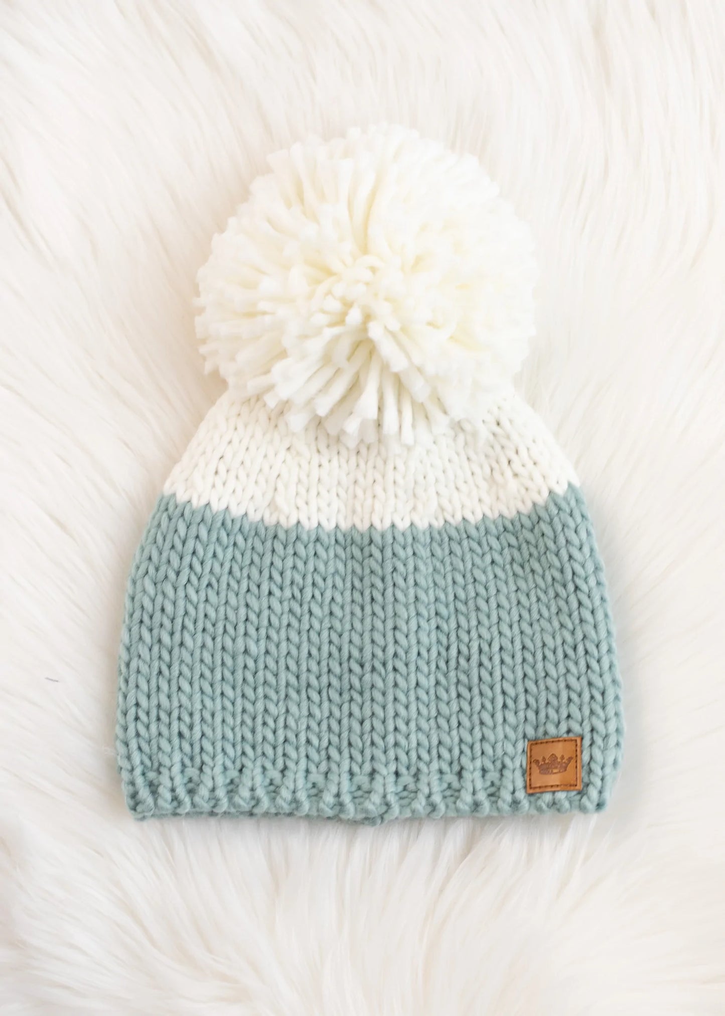 Mint and Ivory Block Knit Hat