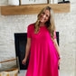 57% Polyester, 38% Rayon, 5% Spandex fits TTS - Sophie is 5'4" and wearing the small.  The #1 summer wardrobe staple! Dress up with heals, a jean jacket, and fun jewelry or dress it down with sneakers or as a swim coverup!