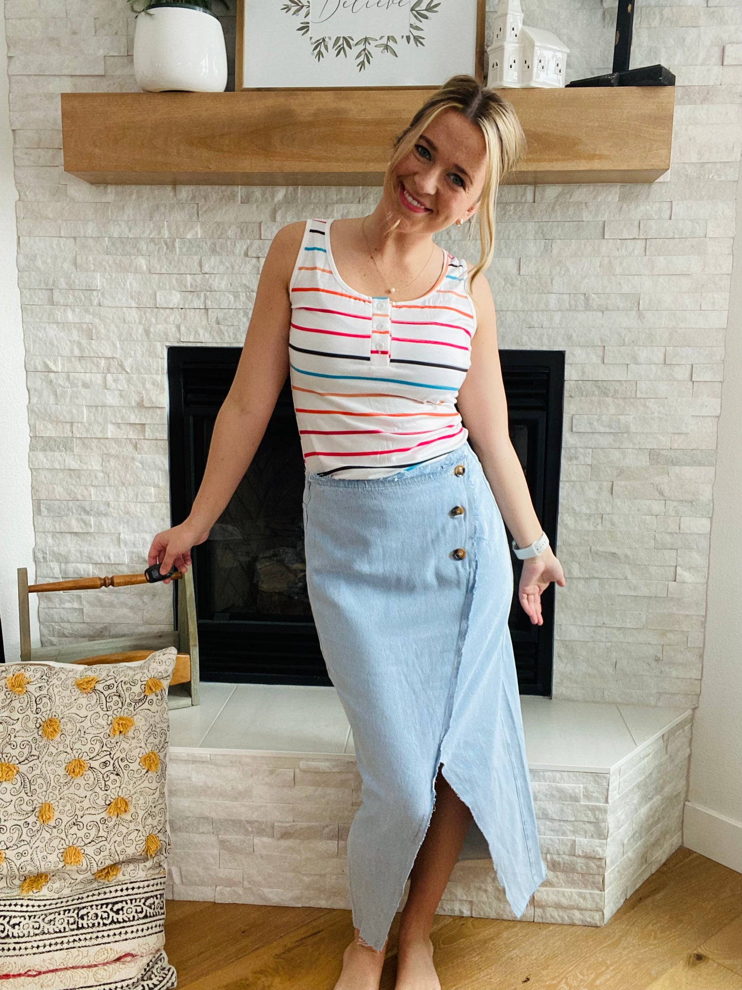 Make a stylish statement with our Sky Blue Button Wrap Denim Skirt! With functioning buttons and raw hemline, this unique denim maxi skirt will be sure to make heads turn. The slit and back pockets provide you with extra mobility, allowing you to move with ease and confidence. Dare to be different!