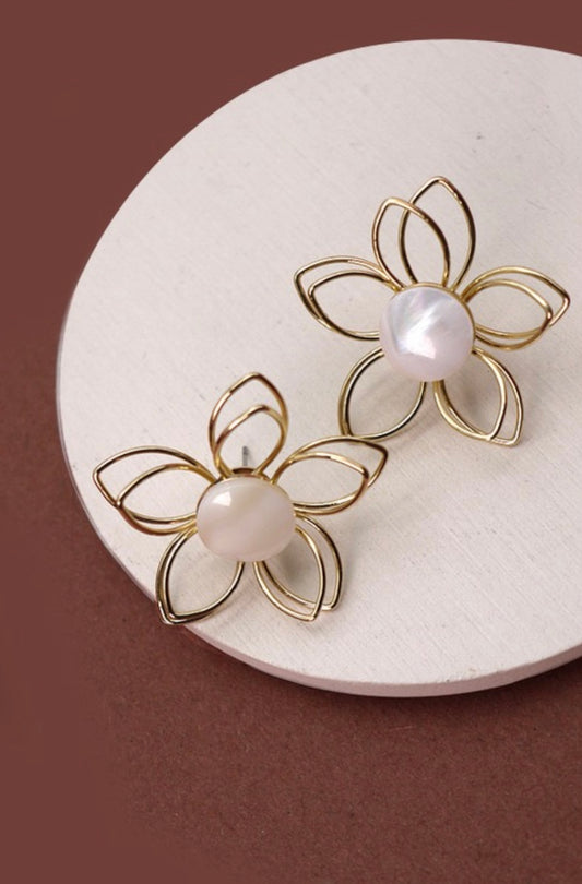 Gold Flower Opal Stud Earrings