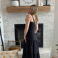 Black Smocked Tiered Midi Dress
