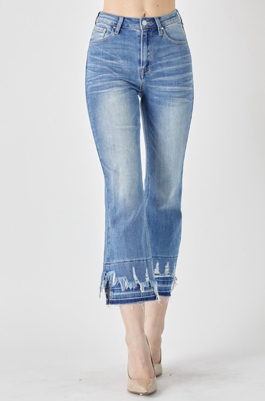 Risen High Rise Straight Cropped Jeans