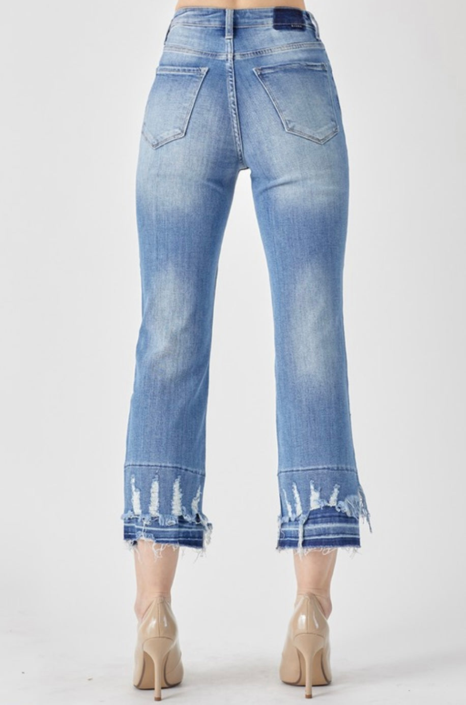 Risen High Rise Straight Cropped Jeans